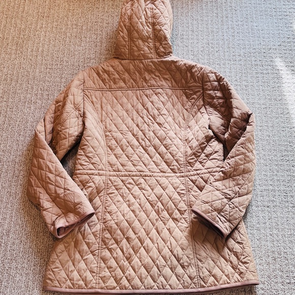 New York & Company Quilted Hooded Jacket | Blush Taupe | Gold Hardware | L - Picture 3 of 9